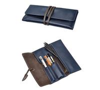 ZLYC Astuccio in Pelle Vintage Sacchetto Matita con Cerniera Roll Up