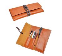 ZLYC Astuccio in Pelle Vintage Sacchetto Matita con Cerniera Roll Up