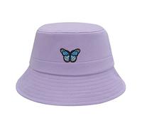 ZLYC Cappello alla Pescatora Ricamato alla Moda Unisex Estivo a Tesa Corta per Uomini Donne Adolescenti, Farfalla Viola., Taglia Unica