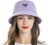 ZLYC Cappello alla Pescatora Ricamato alla Moda Unisex Estivo a Tesa Corta per Uomini Donne Adolescenti, Farfalla Viola., Taglia Unica