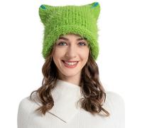 ZLYC Cappello da Donna Lavorato a Maglia, con Orecchie di Gatto, Morbido, Stile Vintage, Verde Neon Tinta Unita, Taglia Unica