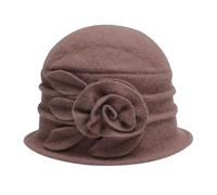 ZLYC - Cappello da Pescatore a Cloche in Lana da Donna, Stile Vintage Anni '20, con Dettaglio Floreale, Taglia Unica