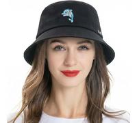 ZLYC Cappello da Pescatore, alla Moda, Ricamato, da Uomo, Donna e Adolescente, Estivo (Delfino Nero)