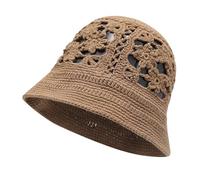 ZLYC Cappello da Pescatore da Donna in Cotone, Fatto a Mano, Lavorato a Maglia, Floreale, Estivo, Cappelli, Marrone Chiaro Floreale, Taglia Unica