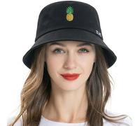 ZLYC - Cappello da pescatore ricamato, alla moda, unisex, a tesa corta, per l’estate, per uomini, donne e ragazzi Ananas, Nero Taglia unica