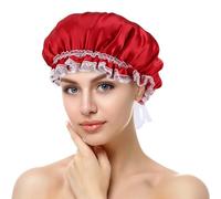 ZLYC Cuffia da notte in seta di gelso, da donna, con fascia elastica, colore rosso tinta unita