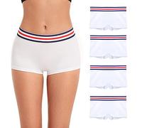 ZLYC Elastiche Cotone Boxers Mutandine Culotte da Donna(Bianca Confezione da 4,L)