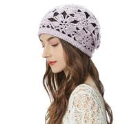 ZLYC Women Cotton Crochet Slouchy Beanie Hat Handmade Knit Summer Skull cap