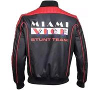 ZM ATTIRE Giacca da uomo Miami Fall, stile Ryan Gosling, Vice Stunt Team, in pelle, giubbotto bomber, L