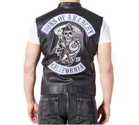 ZM ATTIRE Gilet e felpa con cappuccio da uomo per cosplay Son of Anarchy Biker Club California, Vera Pelle - Gilet Nero, M