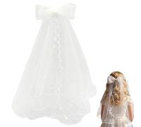 ZMaglorian Accessorio per capelli per comunione bambina, Elegante nodo bianco in tulle doppio strato, Pettine per capelli con perle e rotan, Ideale per prima comunione, matrimoni, sposa e fanciulle