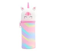 ZMaglorian Astuccio Scuola 2 in 1 in Morbido Silicone, Astuccio Telescopico, Chiusura con Cerniera, Graziosi Articoli Scolastici per Adolescenti (Unicorno bianco)