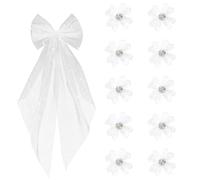 ZMaglorian JGA Velo da Sposa Bianco con Perle, Nodo e Pinza per Capelli Integrata, 10 Ferretti a Fiori con Strass, Elegante Accessorio per Capelli per Addio al Nubilato, Matrimonio e Festa di Sposa