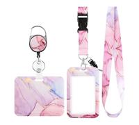 ZMaglorian Porta Badge da Collo in Marmo Rosa con Cordino Regolabile, Porta Tessera Verticale/Orizzontale e Moschettone Girevole per Carte Identità, Badge Lavoro