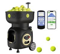 ZMAYPLUS Macchina per palline da tennis, controllata da app, intervallo di alimentazione 1,8-9s, capacità di 120 palline, 21 punti di atterraggio, batteria da 5 ore, trapani pre-programmati e