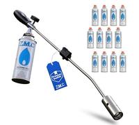 ZMC Bruciatore per erbacce da 2,5 kW con accensione piezoelettrica + 12 cartucce di gas da 227 g - Diserbante e accenditore per barbecue fino a 1400 °C - Dispositivo di combustione per giardino