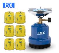 ZMC Fornello a Gas 1100 W,1 Fiammante + 6x Cartucce di Gas,Legna Carbone Leggero