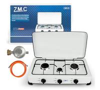 ZMC Fornello a gas a 3 fuochi, fornello da campeggio con tubo e regolatore, per gas propano GPL, 2 x 2,2 kW + 1 x bruciatore da 1,0 kW, fornello a tre fiamme per esterni, 393 g/h
