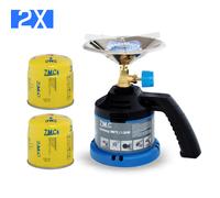 ZMC Fornello a Gas Campeggio Con Impugnatura Bollitore per Cartuccia + 2x di