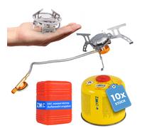 ZMC Fornello Campeggio 3700W Esterno a Gas 1 Fiamme Pieghevole + 10x Cartucce di