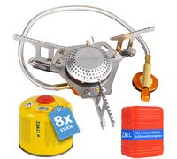 ZMC Fornello Campeggio 3700W Esterno a Gas 1 Fiamme Pieghevole + 8x Cartucce di