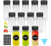 ZMDMAH 12 Pcs Bottigliette di Vetro Piccole, 60 ml Mini Bottiglie Plastica Riutilizzabili Trasparenti con Imbuto Pennello ed Etichette, Bottiglie di Succo per Succo Frigo Latte Acqua Shots