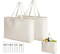 ZMDMAH 2 sacchetti grandi per la spesa, 45 × 35 × 8 cm, in iuta, senza stampa, in cotone, con 12 pastelli, riutilizzabili, per dipingere, fai da te, shopping, scuola