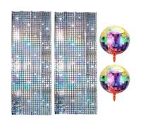 ZMDMAH 2 tende con glitter metallici, 1 m × 2 m e 4D, sfera da discoteca, color argento, per feste, feste, 80 pezzi