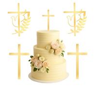 ZMDMAH 4 Pezzi Accessori per Torte a Croce Dorata, Decorazione per Torte di Compleanno, Decorazione in Acrilico per Cupcake Battesimo dei Bambini, Celebrazione e Festa a Tema