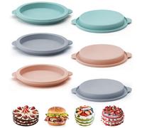 ZMDMAH 6 stampi da forno in silicone, diametro 10 cm, rotondi, in silicone, per cupcake, hamburger e pani