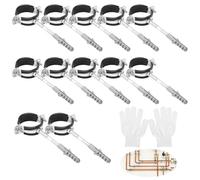 ZMDMAH Set di 12 fascette stringitubo da 50 mm, 12 morsetti per tubo a vite + 12 tasselli + 12 viti prigioniere, fascette di fissaggio per tubi, inserto in gomma con guanti da lavoro per tubi