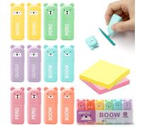 ZMDMAH Set di 12 mini evidenziatori con 2 pezzi Sticky Notes, Orsetto evidenziatore, evidenziatore pastello, foglietti adesivi, evidenziatori estetici