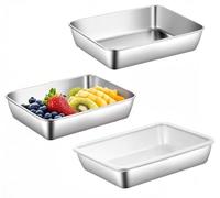 ZMDMAH Set di 3 ciotole in acciaio inox, rettangolari, 25 × 19 × 5 cm, con coperchio, teglia da forno con coperchio, set per impanare carne, pesce, lavabile in lavatrice