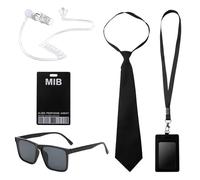 ZMDMAH Set di 6 costumi da uomo con agente spia, colore nero, accessori con occhiali da sole, cravatta, carta d'identità e porta carte di credito, adatto per uomini, donne e bambini