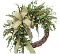 ZMdooreasy Ghirlanda pastorale da 35 cm, decorazione da appendere in plastica verde, per porta d'ingresso, parete, casa, giardino, esterno, interno, rustico, decorazione per tutto l'anno