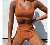 ZMdooreasy Set da yoga da donna con canottiera e pantaloncini in nylon | 70% nylon 30% spandex, morbido al tatto, traspirante, canotta e pantaloncini, design solido