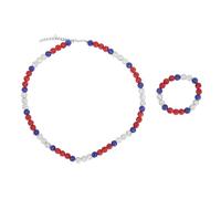 ZMellifluent Set di collana e braccialetto da baseball, gioielli con perline di strass e brillantini per giocatori e tifosi di baseball, accessori elastici in blu scuro, bianco e rosso per lo s