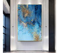 ZMFBHFBH Abstract Blue Ocean Gold Glitter Artwork Canvas Painting Poster Modern Ocean Prints Wall Art for Living Room Decorartion 40x70cm (16x28in) Con Cornice