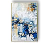 ZMFBHFBH Arte della parete con cornice di grandi dimensioni Pittura a olio astratta su tela Oro Blu Nuvola Pittura Dipinti d'arte Immagine Soggiorno 70x110cm (28x43in) Con cornice