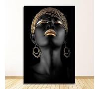 ZMFBHFBH Arte della parete del soggiorno Contemplatore Donna africana nera Dipinto ad olio su tela Poster e stampe Immagini da parete scandinave 30x45 cm (12x18 pollici) con cornice
