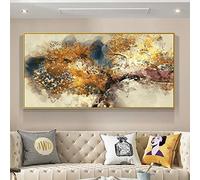 ZMFBHFBH Astratta Tronco D'albero Marrone Con Foglie D'oro Dipinto Ad Olio Su Tela Poster E Stampa Grande Grande Quadro Su Tela Per Soggiorno 95x193cm(37x76in) Con Cornice