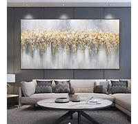 ZMFBHFBH Astratto Giallo, Oro, Legni, Murale su Tela, Pittura Modern Art Deco, Quadro su Tela Soggiorno 80x180 cm (32x71in) Con Cornice
