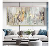ZMFBHFBH Dipinto Ad Olio Su Tela Floater Frame Grande Tavolozza Lamina D'oro Texture Wall Art Decor Soggiorno Moderno Astratto Murale 80x125cm(32x49in) Con Cornice