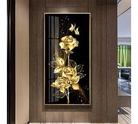 ZMFBHFBH Grandi Grandi Decorazioni da Parete Oro Nero Rosa Farfalla Decorazioni per la casa Tela con Cornice Arte della Parete Quadro su Tela Astratto Poster 53x108cm(21x43in) con Cornice