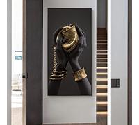 ZMFBHFBH Moderna Mano Nera e Oro Bracciale Dipinto su Tela Arte Africana Grandi Poster e Stampe Immagine Wall Art per Soggiorno 60x120cm (24x47in) Con Cornice