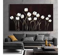 ZMFBHFBH Wall Art Painting White Tulip Flower Painting Morden Black Wall Art per soggiorno Decorazione della casa Immagine 55x110cm (22x43in) con cornice