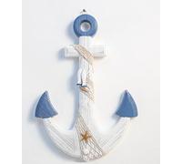 zmgmsmh Ancora in legno nautica da 45,7 cm, decorazione rustica da parete, scultura artistica da parete a tema spiaggia, lago o faro (blu bianco)