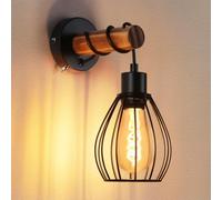 ZMH Applique da parete con interruttore, applique da parete vintage: applique da parete in legno nero, faretto da parete in metallo industriale E27, lampada da comodino soggiorno - Senza lampadina