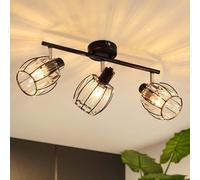 ZMH Faretto da soffitto 3 lampadine Plafoniera vintage - Lampada da soffitto Paralume in cristallo E14 Faretto da soffitto retrò nero Faretto orientabile a 350° per cucina soggiorno (senza lampadina)