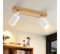 ZMH Faretto Da Soffitto Bianco A 2 Luci - Lampada Da Cucina In Legno Gu10, Girevole A 350° Lampada Da Parete Industriale Vintage Per Soggiorno, Camera Da Letto, Corridoio (Lampadina Non Inclusa)